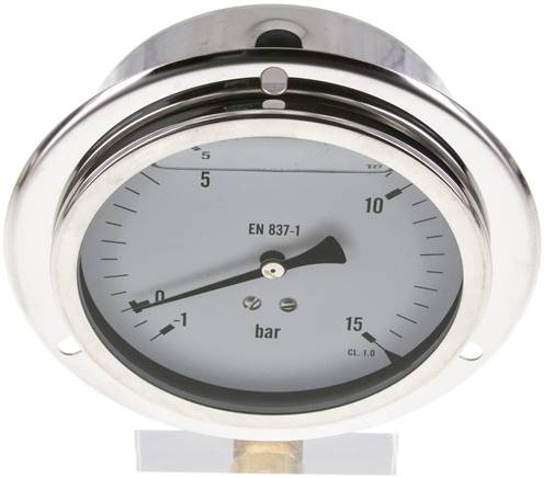 Glycerin-Einbaumanometer,Frontring, 100mm, -1 bis 15 bar -Eco-Line