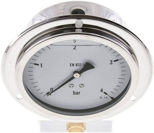 Glycerin-Einbaumanometer,Frontring, 100mm, 0 - 4 bar -Eco-Line