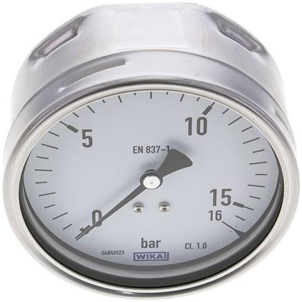 Manometer waagerecht (CrNi/Ms), 100mm, 0 - 16 bar