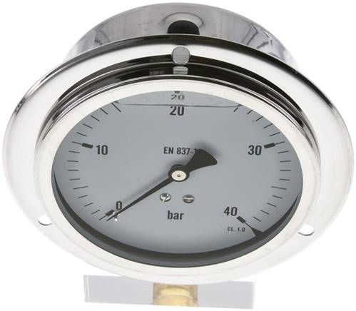 Glycerin-Einbaumanometer,Frontring, 100mm, 0 - 40 bar -Eco-Line