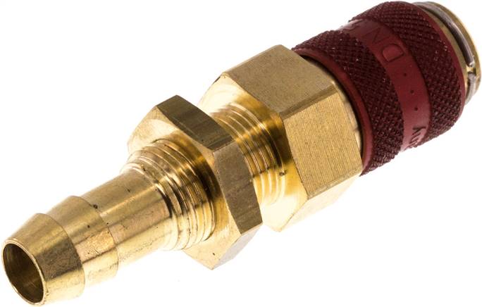 Schott-Schnellkupplung (NW5) 9 (3/8")mm Schlauch, Messing, für Stecker beidseitig absperrend, rot