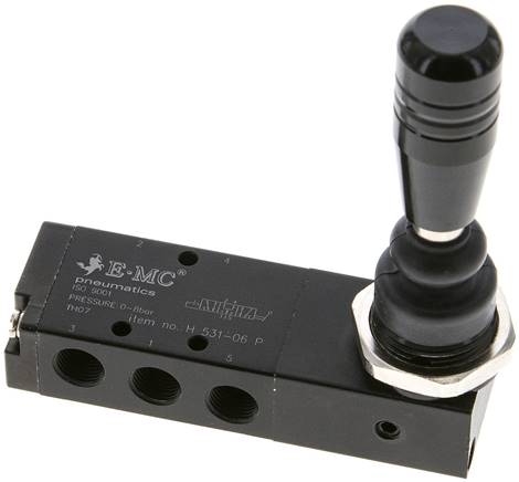 5/3-Wege Handhebelventil, G 1/8", Mittelstellung belüftet, Raste