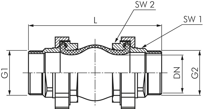Kompensator, DN40, R 1-1/2" (AG)-R 1-1/2" (AG), NBR