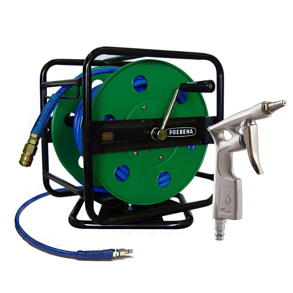 Prebena Druckluft Schlauchtrommel 30m, 8 x 12 mm, robust und drehbar + Blaspistole