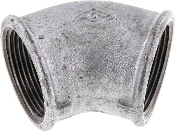 45°-Winkel Rp 1-1/2" (IG), Temperguss verzinkt