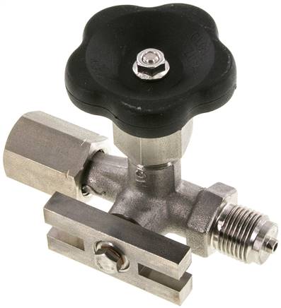 Manometer-Absperrventil G 1/2" Spannmuffe - Zapfen,1.4571, Prüfanschluss 	60 x 25 x 10