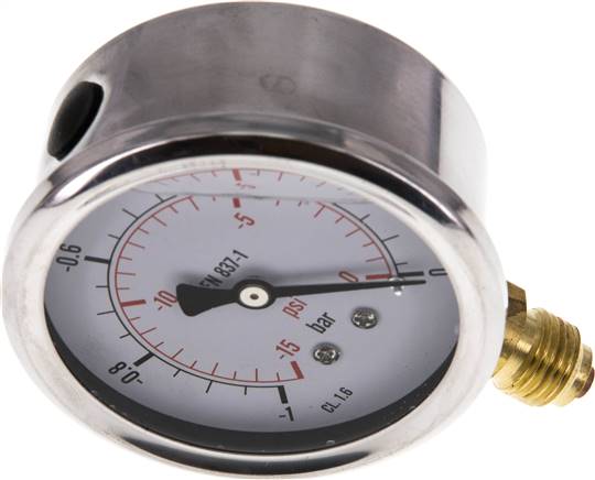 Glycerin-Manometer senkrecht (CrNi/Ms), 63mm, -1 bis 0 bar -Eco-Line