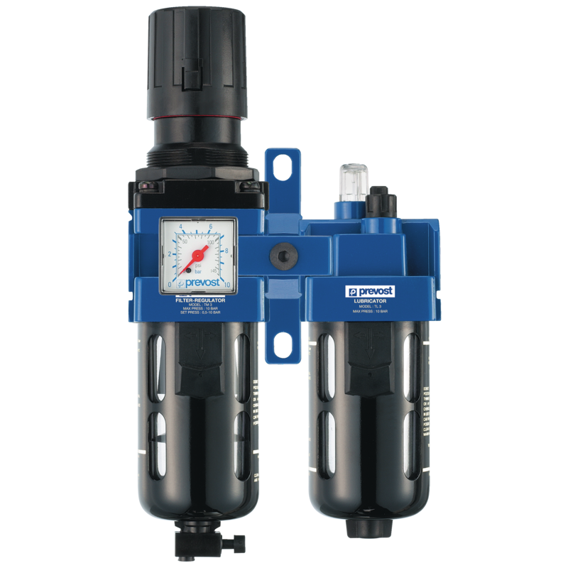 PREVOST ALTO 3 - Doppelblock - Filterregler mit Manometer, Öler und Wandbefestigungsset