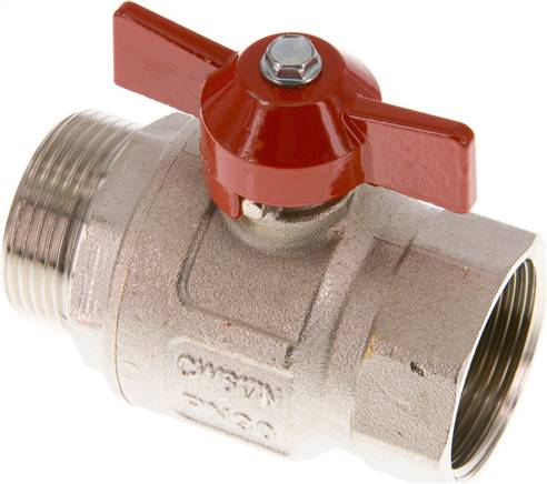 Messing-Kugelhahn, kurz, G 1-1/4" (AG/IG), -0,9 bis 30bar, Knebelgriff