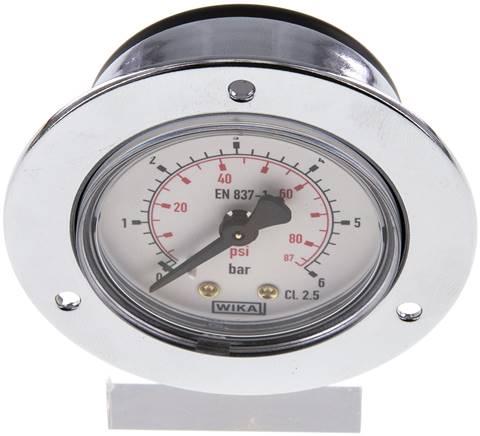 Einbaumanometer (CrNi/Ms), Frontring, 50mm, 0 - 6 bar