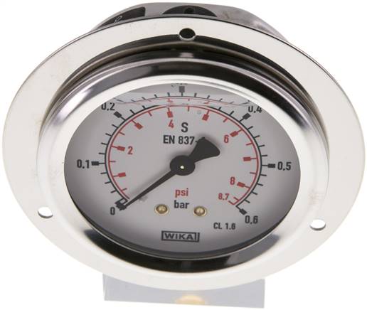 Glycerin-Einbaumanometer,Frontring, 63mm, 0 - 0,6 bar