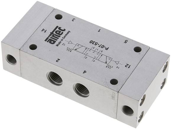 5/3-Wege Pneumatikventil, G 1/4", Mittelstellung geschlossen