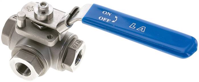 3-Wege Kugelhahn, Edelstahl, T-Bohrung, G 3/8", 0 bis 63bar