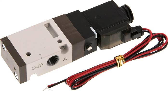 3/2-Wege Magnetventil, G 1/8", Federrückstellung (NO), 24 V=, Stecker SY100, mit LED inkl. 600 mm Kabel