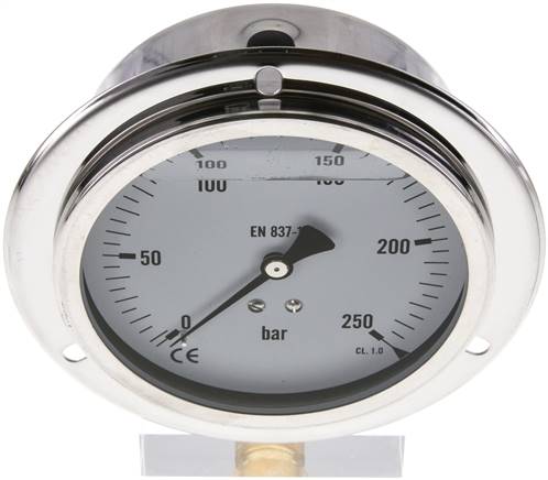 Glycerin-Einbaumanometer,Frontring, 100mm, 0 - 250 bar -Eco-Line
