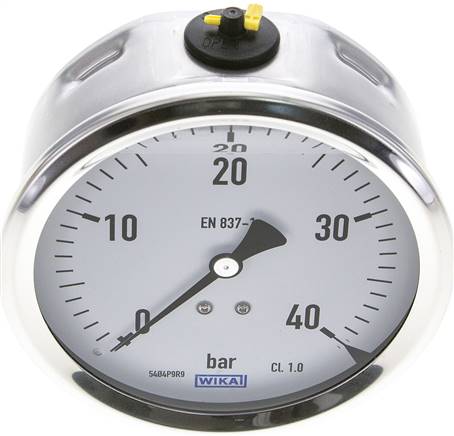 Glycerin-Manometer waagerecht (CrNi/Ms),100mm, 0 - 40bar