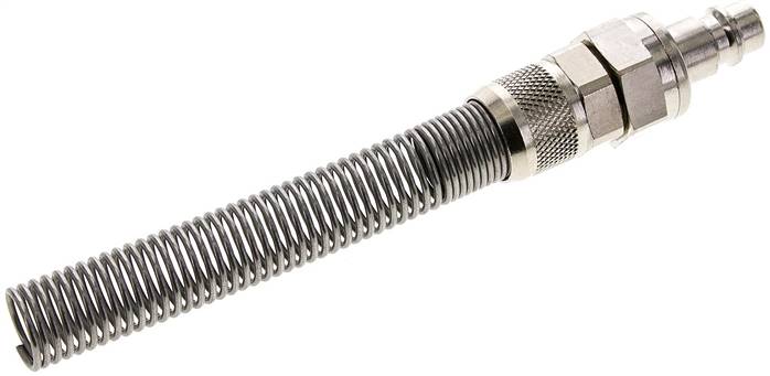 Kupplungsstecker (NW7,2) 12x9mm Schlauch m. Knickschutz, beidseitig absperrend, Messing vernickelt
