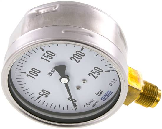 Manometer senkrecht (CrNi/Ms), 100mm, 0 - 250 bar