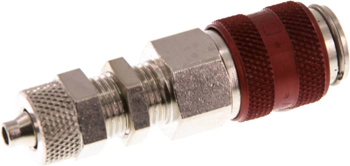 Schott-Schnellkupplung (NW5) 6x4mm Schlauch, Messing vernickelt, rot