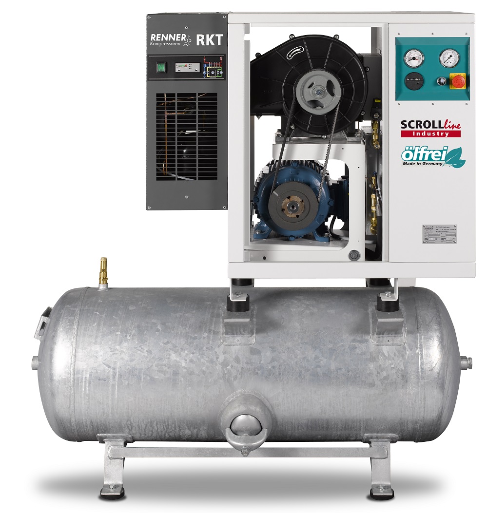 RENNER-Scrollkompressor Industry SLDK-NEO 2-2,2 I 8 bar auf 250L Behälter mit Kältetrockner-Ölfrei