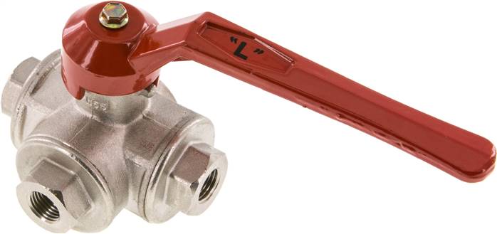 3-Wege Kugelhahn, Messing, L-Bohrung, G 1/4", -0,9 bis 55bar