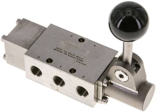 5/2-Wege-Handhebelventil, G 1/4" , Raste