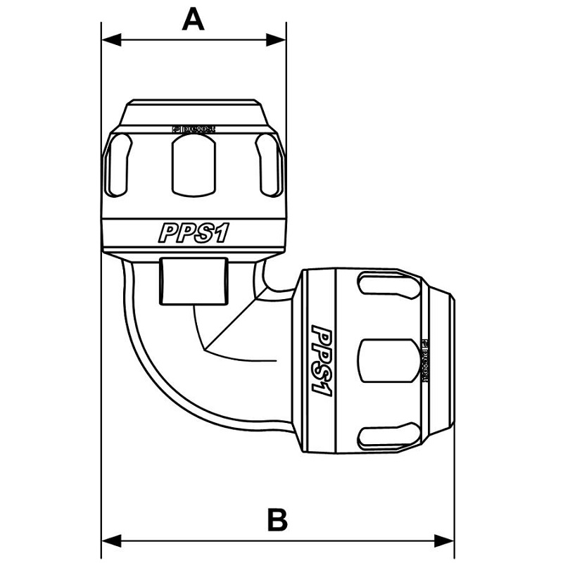 PREVOST-WINKELMUFFE 90° für Rohr mit außen-Ø = 40