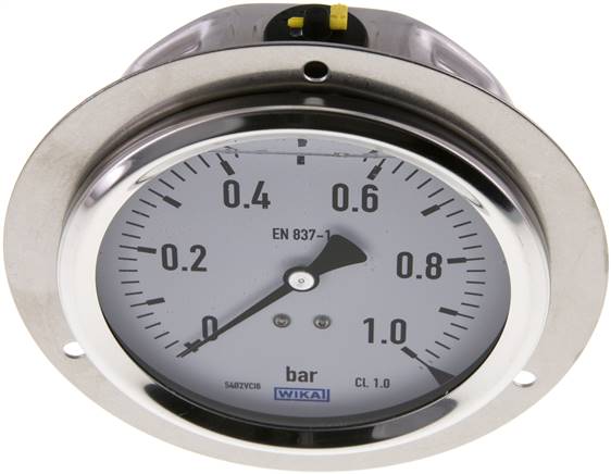 Glycerin-Einbaumanometer,Frontring, 100mm, 0 - 1 bar