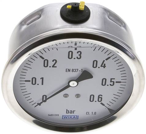 Glycerin-Manometer waagerecht (CrNi/Ms),100mm, 0 - 0,6bar