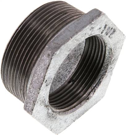 Reduziernippel R 2"(AG)-Rp 1-1/2"(IG), Temperguss verzinkt