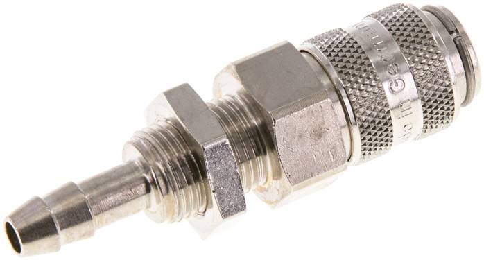Schott-Schnellkupplung (NW5) 6 (1/4")mm Schlauch, Messing vernickelt, für Stecker beidseitig absperrend