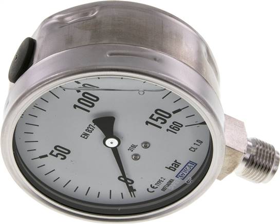 Chemie-Glycerin-Manometer senkrecht,100mm, 0 - 160 bar