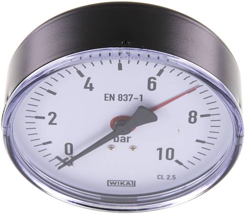Manometer waagerecht, 100mm, 0 - 10 bar