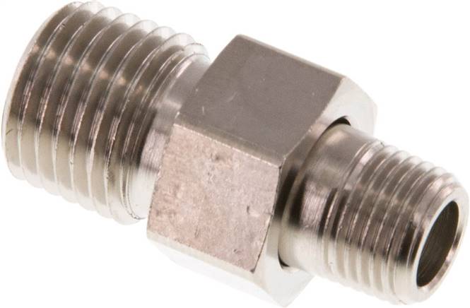 Doppelnippel trennbar R 1/4"-R 1/8", Messing vernickelt