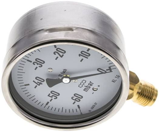 Manometer senkrecht 100mm, -60 bis 0 mbar, G 1/2"