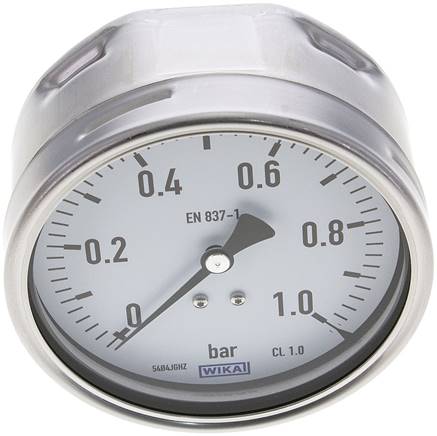 Manometer waagerecht (CrNi/Ms), 100mm, 0 - 1 bar