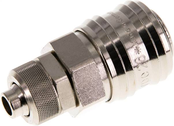 Schnellkupplung (NW7,2) 10x8mm Schlauch, Messing vernickelt, für Stecker beidseitig absperrend