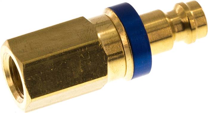 Kupplungsstecker (NW5) G 1/8"(IG), Messing, beidseitig absperrend, blau