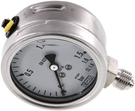 Chemie-Glycerin-Manometer senkrecht, 63mm, 0 - 1,6 bar