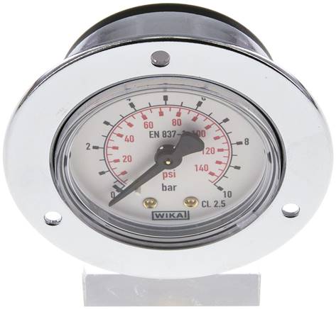 Einbaumanometer (CrNi/Ms), Frontring, 50mm, 0 - 10 bar
