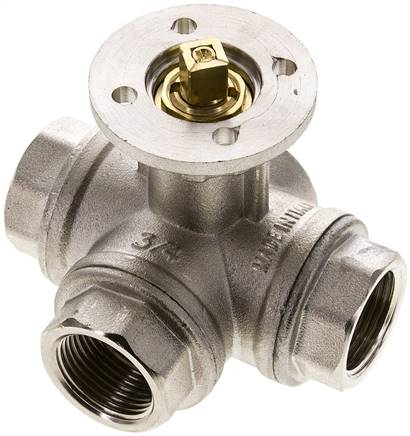 3-Wege-Kugelhahn, Direktmontageflansch G 3/4", L-Bohrung, Messing