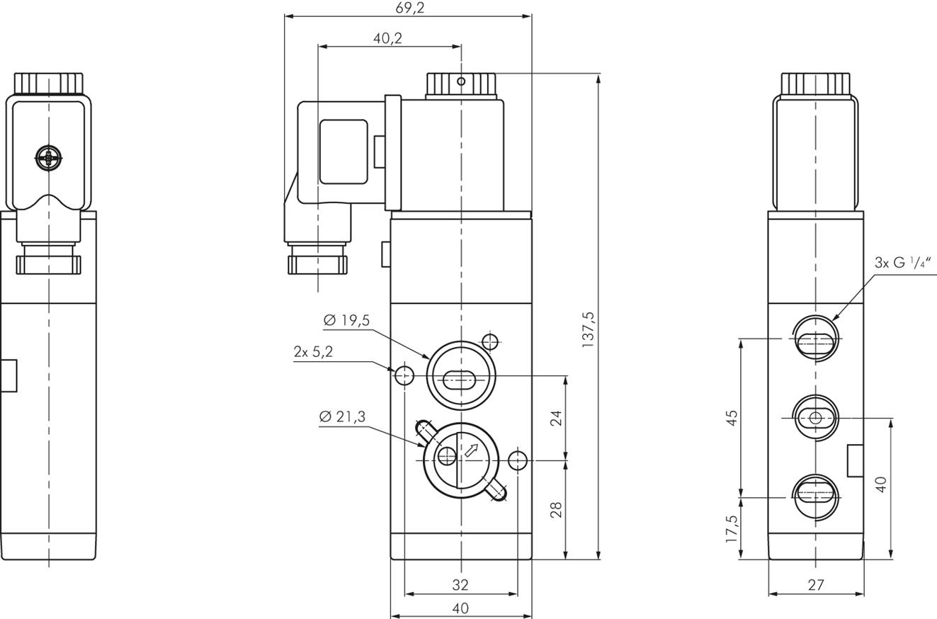 3/2- und 5/2-Wege NAMUR-Magnetventil G1/4", 230 V AC