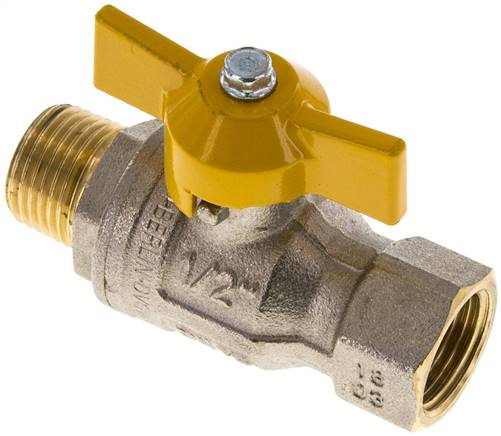 Messing-Kugelhahn, DVGW, R 1/2" / Rp 1/2", -0,9 bis 50bar, Knebelgriff