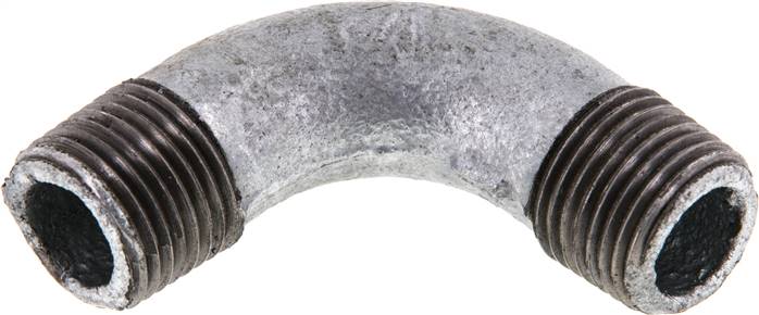 90°-Bogen R 1/2" (AG), Temperguss verzinkt
