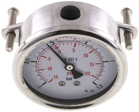 Glycerin-Einbaumanometer, 3kt-Frontring, 63mm, -1 bis 1,5 bar -Eco-Line