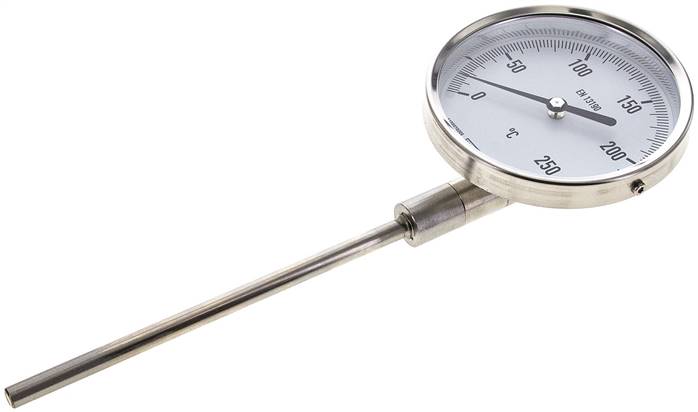 Bimetallthermometer, senkrecht D100/0 bis +250°C/160mm, Edelstahl