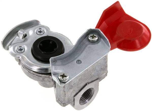 Fahrzeugkupplung M 16x1,5(IG), Vorrat (rot) für Zugmaschinen, DIN 74254 (mit Ventil)