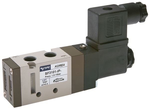 5/2-Wege Magnetventil, G 1/8", Federrückstellung, 115 V AC, Norm-Stecker Grösse 1