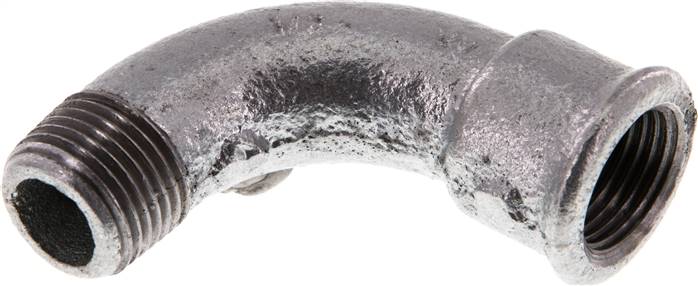 90°-Bogen Rp 1/2"(IG)-R 1/2"(AG), Temperguss verzinkt