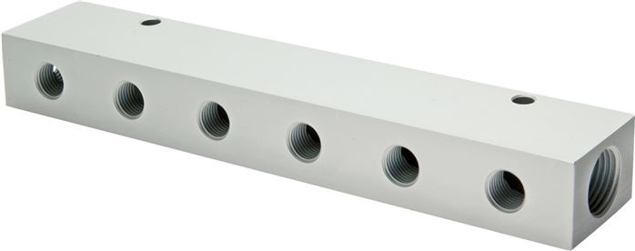 Verteilerleiste 2 x G 3/8"-12 x G 1/4", Aluminium eloxiert, doppelseitig